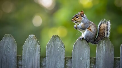 Canvas Print - Squirrel Perched on a Wooden Fence