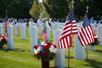 Wall Mural - Memorial Day Celebration Honoring Sacrifice and Valor with USA Flag Decorations