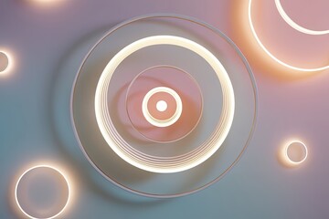 3D Design with Luminous Spirals on Soft Pastel Background