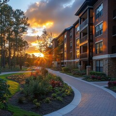 Wall Mural - Real estate image of an apartment complex, featuring ample room for copy. 