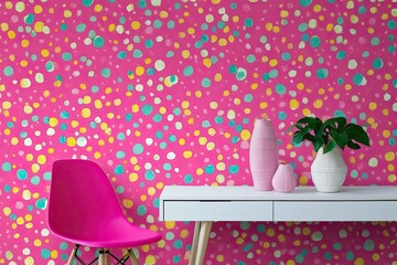 Wall Mural - Vibrant Pink Wallpaper Design with Cheerful Background Pattern