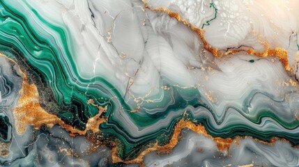 Wall Mural - Abstract Marble Texture with Green and Gold Swirls