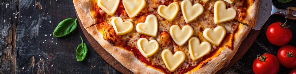 Canvas Print - Heart-shaped pizza garnished with cheese in a heart shape