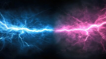 Wall Mural - Blue and Pink Electric Lightning Clashing on a Dark Background