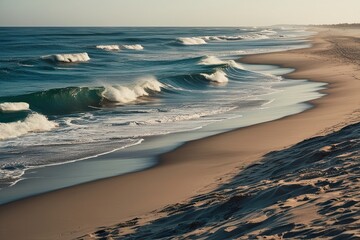 Summer Beach Scene with Flowing Sand Dunes and Ocean Waves