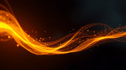 glowing burning particle flowing wave in dark black space