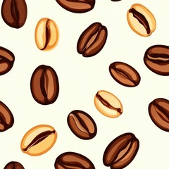 Wall Mural - Coffee Beans Seamless Pattern with Light and Dark Variations