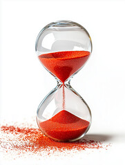 An hourglass with red sand, isolated on a white background