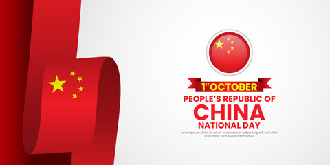 Wall Mural - china national day with waving ribbon flag vector background with copy space for text