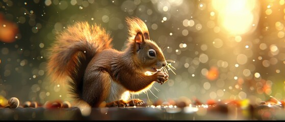 Curious squirrel enjoying a tasty acorn in peaceful forest setting