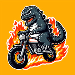 Wall Mural - Lizard monster riding motobike illustration