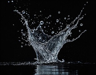 Wall Mural - Transparent water splash and wave. water drops isolated on black background. Ai generated images