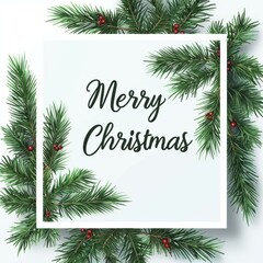 Sticker - Merry christmas card with fir branches and a white . AI.