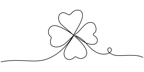 Wall Mural - Continuous linear drawing of clover leaves. One line drawing background. Vector illustration. Linear drawing image of saint patrick clover leaf, Clover one line art vector illustration.