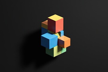 Poster - Abstract 3D Geometric Block Rendering on Dark Background