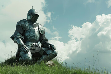 Wall Mural - A fantastic royal knight in armor guards the castle chambers