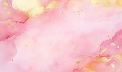 Wall Mural - soft watercolor wet background in blush pink and gold foil tones, generative ai