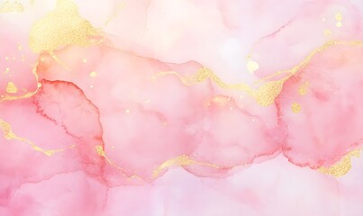 Wall Mural - soft watercolor wet background in blush pink and gold foil tones, Generative AI