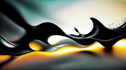 Wall Mural - abstract loop animation with black 3d liquid wave and geometric shapes in shifting pattern on blurred background, fluid motion of black ink, dark matter concept. seamless footage.