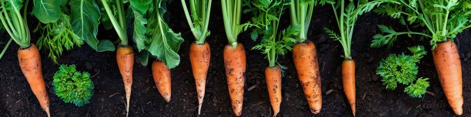 Wall Mural - Sustainable farming and harvesting of carrot vegetables and greenery in a box, showcasing agricultural business, natural gardening, fresh produce, and wellness.