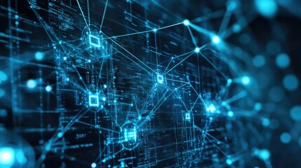 Poster - A digital interface displaying network connections and data flow, symbolizing communication technology.