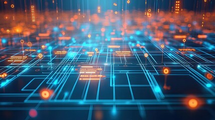 Poster - A digital interface displaying network connections and data flow, symbolizing communication technology.