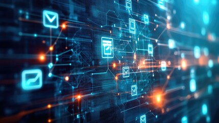 Poster - A digital interface showing a network map, symbolizing advanced communication systems.