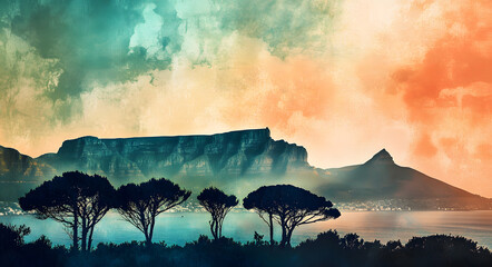 Wall Mural - Cape Town’s Lush Landscapes and Rocky Mountains Illustrated in a Stunning Panorama, Showcasing the Majestic Beauty of South Africa’s Natural Scenery, Perfect for Travel Photography, Nature Lovers, and