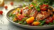 © LUPACACO - Grilled chicken and tomato salad with fresh herbs and pomegranate seeds