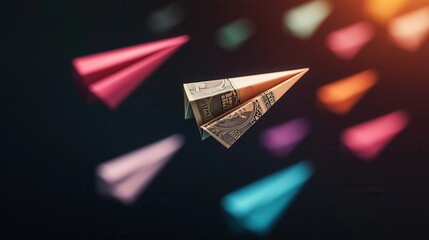 Sticker - Paper Airplane Made of Dollar Bill.