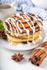 Homemade sweet cinnamon roll pancakes stack