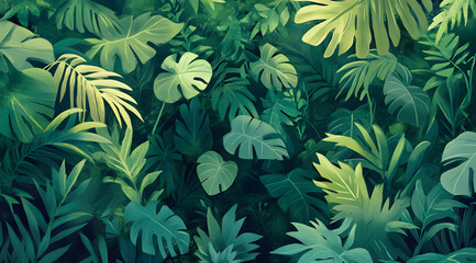 An Illustration of the Jungle in a Cartoon Style, Suitable for Children’s Books, Educational Materials, and Fun Themed Projects, Featuring Lush Greenery, Exotic Plants, and Playful Wildlife, Perfect f