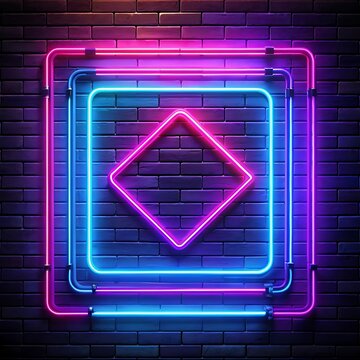 Equal sign. Glowing neon icon on brick wall background,realistic- neon lights background. Ai Generated