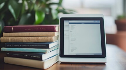 Poster - A tablet displaying an online lecture, representing the concept of online learning.