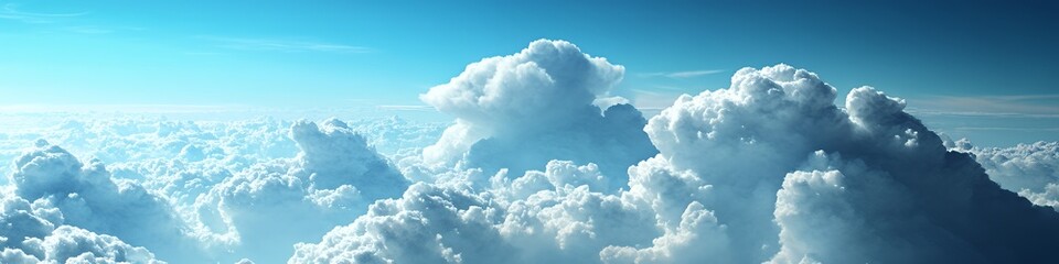 Wall Mural - A serene view of fluffy clouds against a bright blue sky, evoking calmness and tranquility.