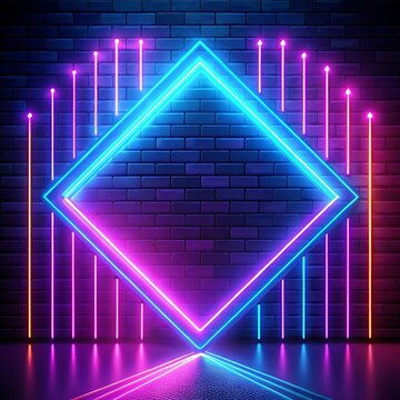 Equal sign. Glowing neon icon on brick wall background,realistic- neon lights background. Ai Generated