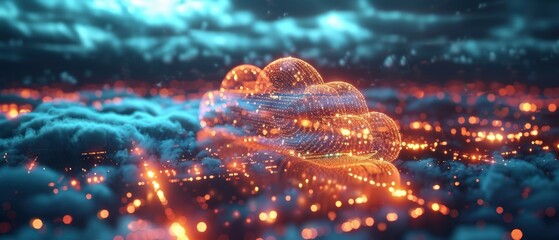 Wall Mural - Futuristic Ultra HD 3D Hologram of Cloud Network in 8K Resolution