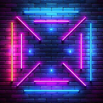 Equal sign. Glowing neon icon on brick wall background,realistic- neon lights background. Ai Generated