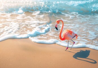 Sticker - Pink Flamingo on the Beach