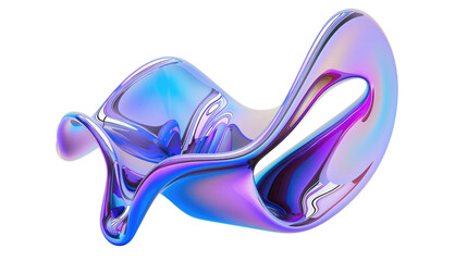 Wall Mural - Abstract iridescent blue and purple blob shape isolated on transparent background.