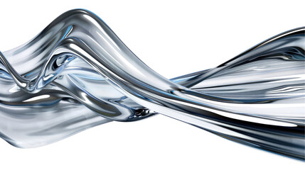 Wall Mural - Abstract silver liquid flowing in wave pattern on transparent background.