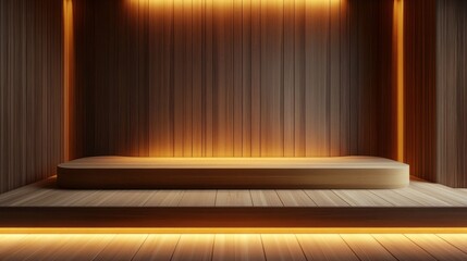 Poster - A wooden room with a wooden floor and a wooden bench