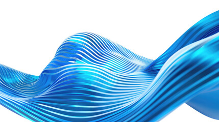 Wall Mural - Abstract blue wavy striped surface isolated on a transparent background.