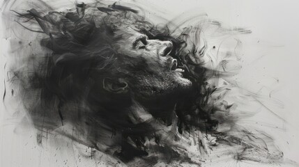 Wall Mural - Abstract charcoal drawing of a man's face with expressive lines.