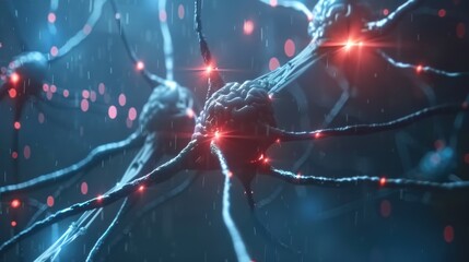 Wall Mural - Abstract neuron network with glowing lights.