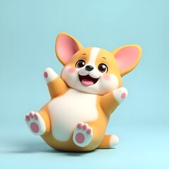 Cute Cartoon Puppy Dog  D Render Isolated on Blue Background