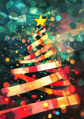 Sticker - abstract illustration of a christmas tree for a beautiful and artistic christmas greeting card