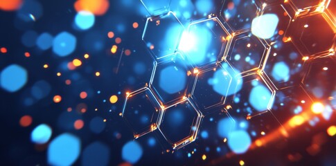 Poster - Three-dimensional rendering of blue and orange hexagons