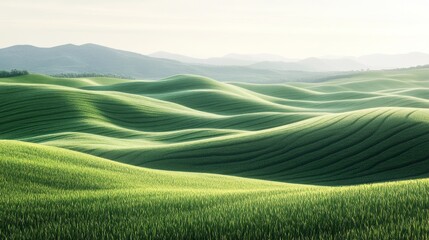 Poster - A large, lush green field with a mountain in the background