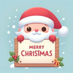 Wall Mural - Cute Santa Claus peeking of blank sign, board, card or letter. Merry Christmas and Happy New Year.